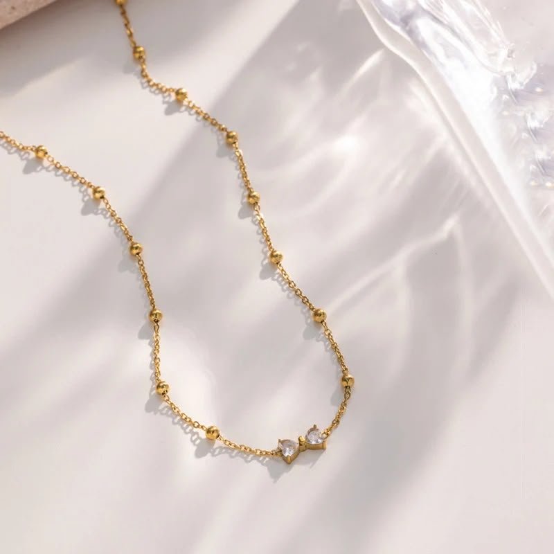 Golden Crystal Bow Pendant Necklace