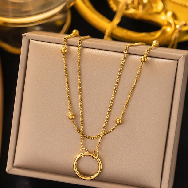 Golden Double Hoop Layered Necklace