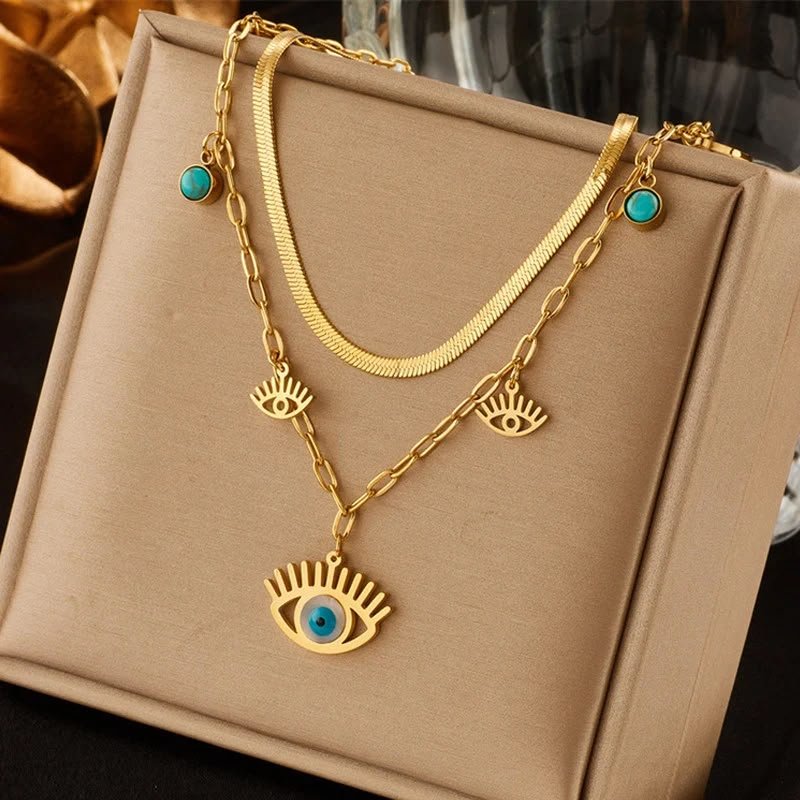 Golden Evil Eye Layered Necklace