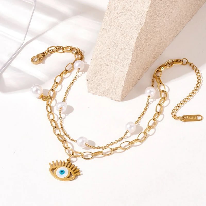 Golden Evil Eye Pearl Bracelet