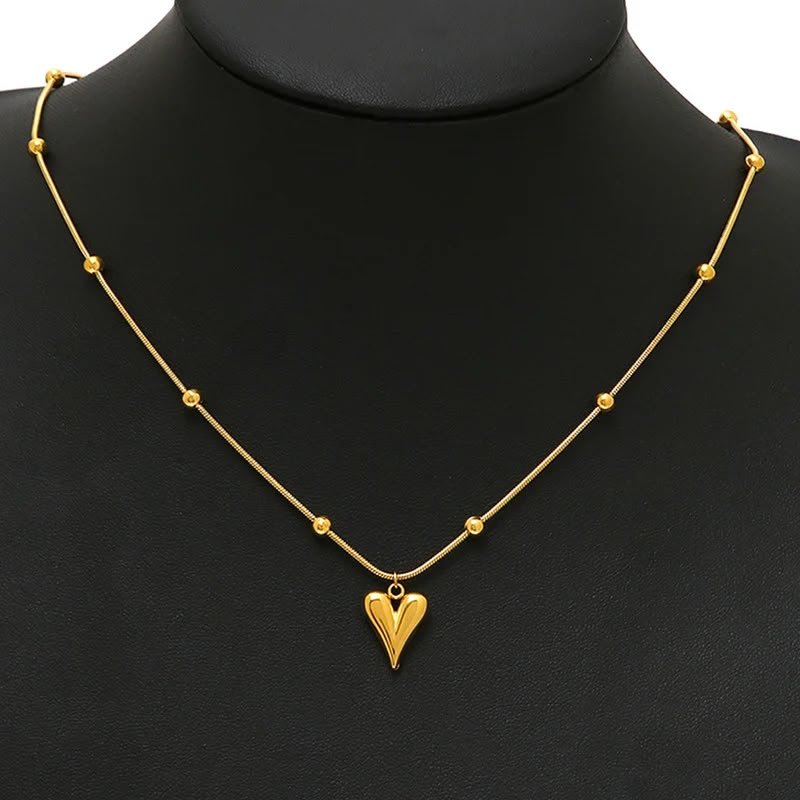 Golden Folded Heart Station Necklace