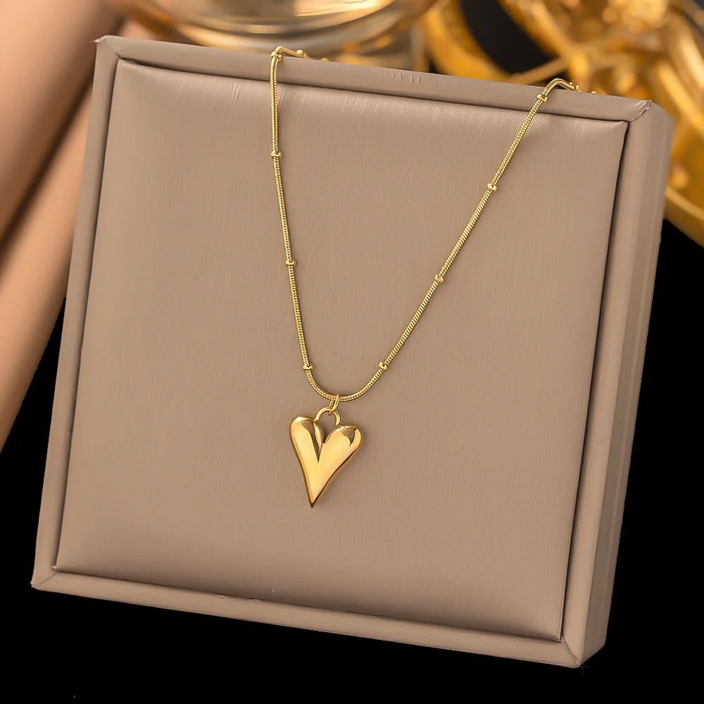 Golden Folded Heart Station Necklace alternate view 3
