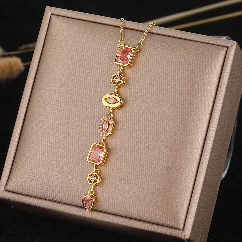 Golden Pink Spectrum Drop Necklace