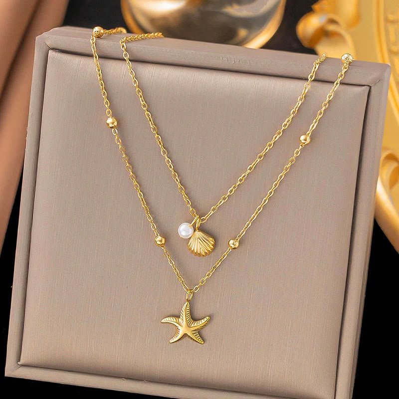 Golden Seaside Star Layered Necklace