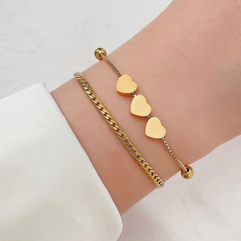 Golden Triple Heart Slider Bracelet
