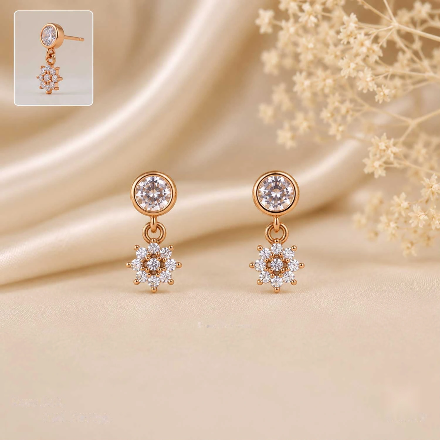 Rose Gold Bezel Crystal Daisy Drop Stud Earrings