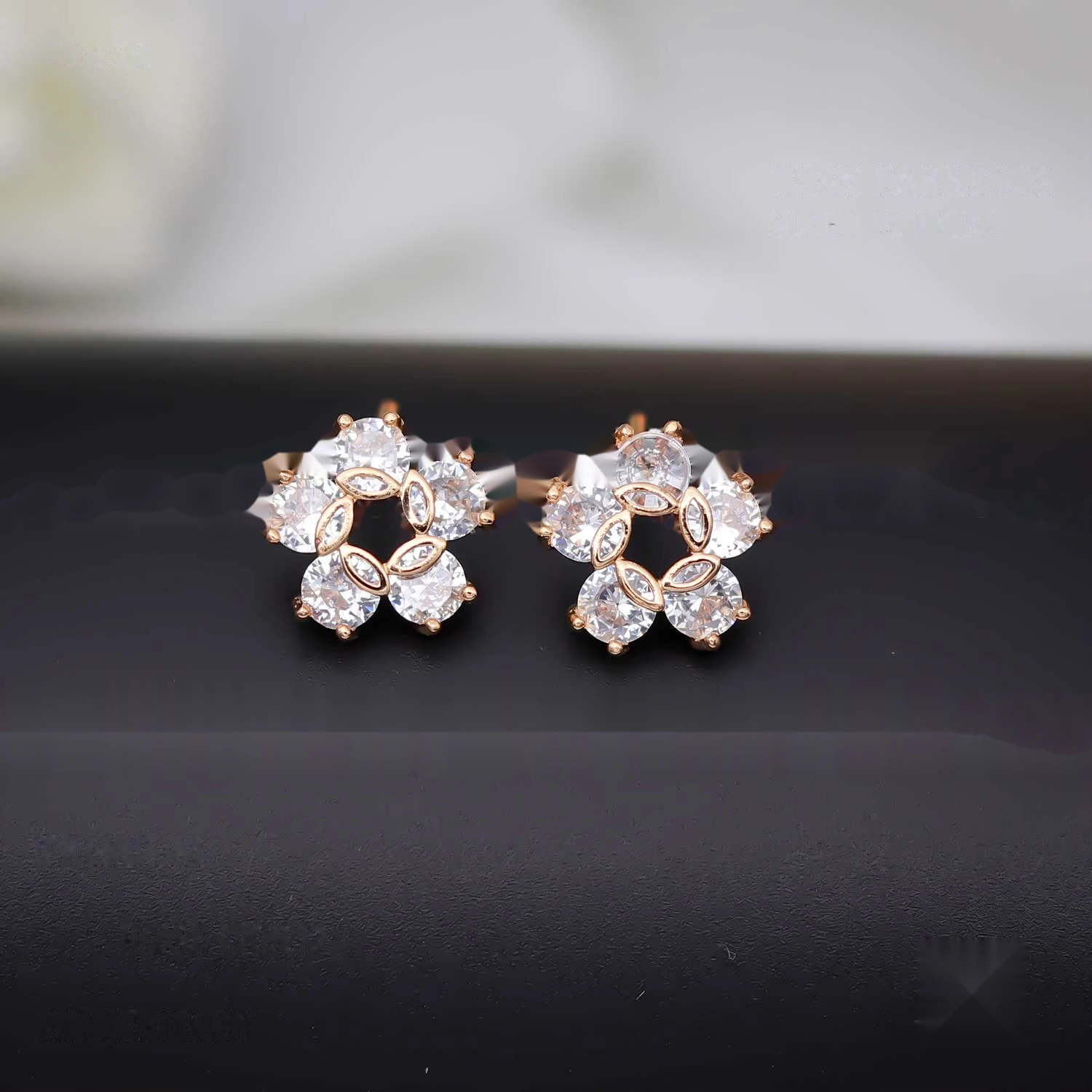Rose Gold Crystal Blossom Cluster Stud Earrings