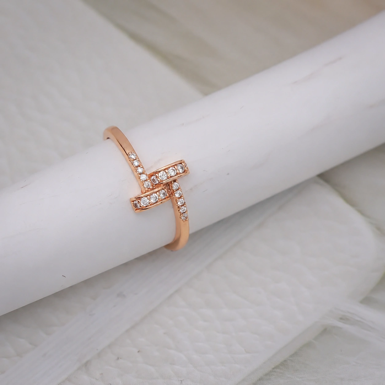 Rose Gold Crystal Criss Cross Adjustable Ring