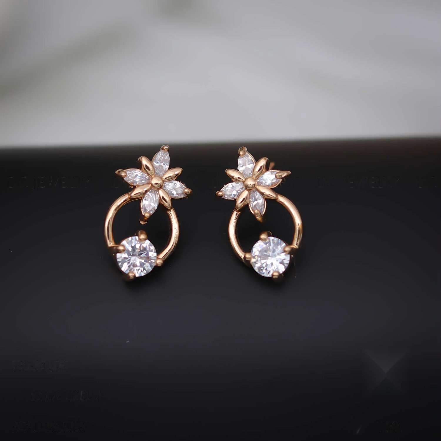 Rose Gold Crystal Flower Solitaire Drop Stud Earrings