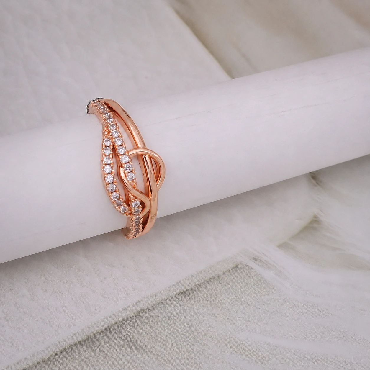 Rose Gold Crystal Infinity Knot Ring