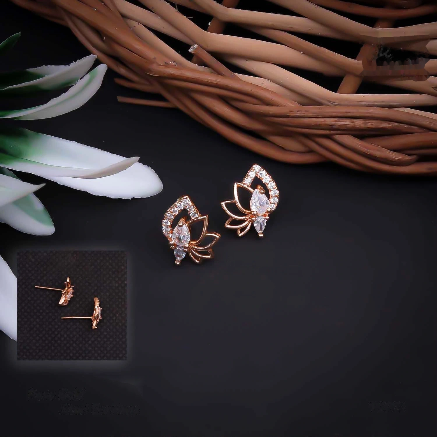 Rose Gold Crystal Lotus Stud Earrings
