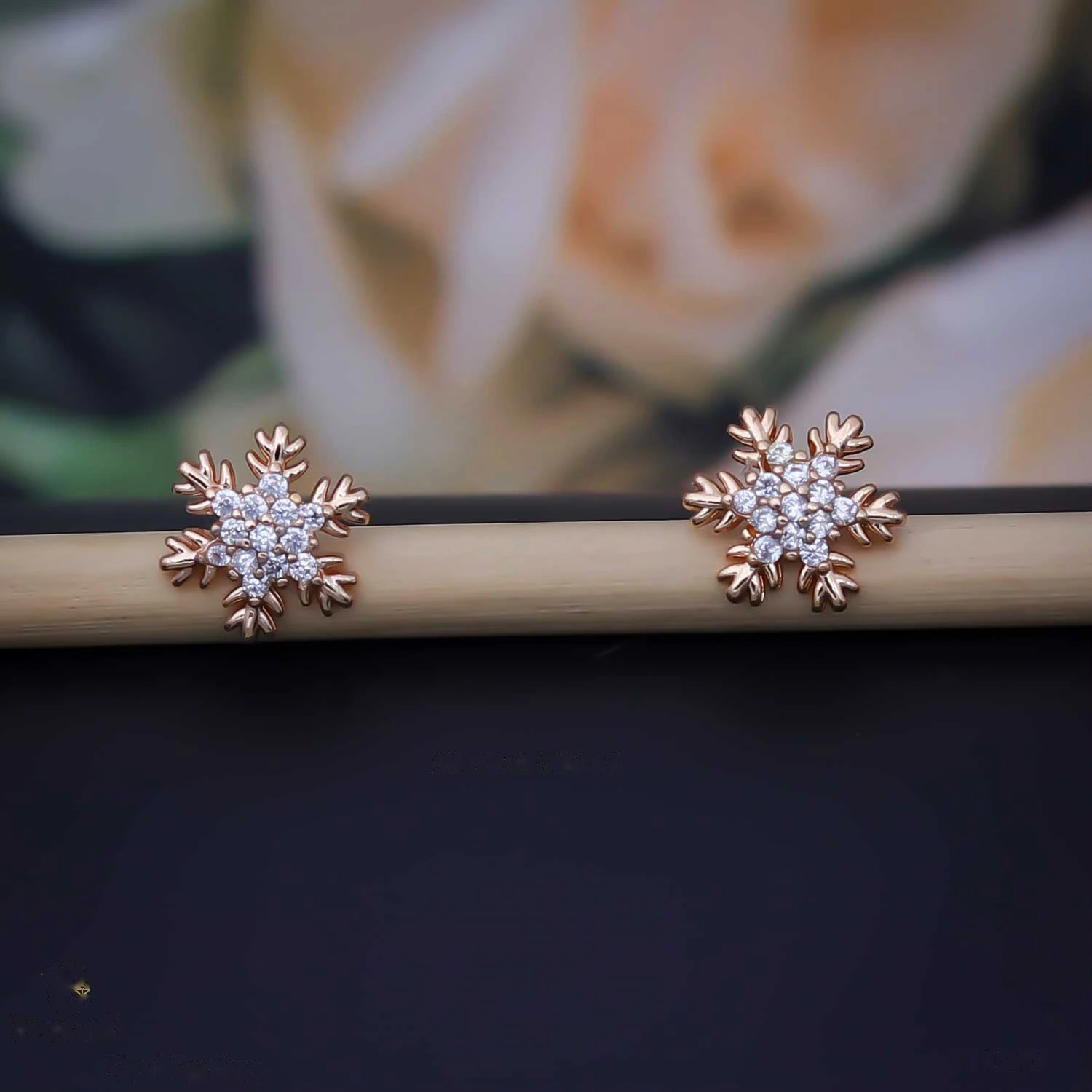 Rose Gold Crystal Snowflake Stud Earrings