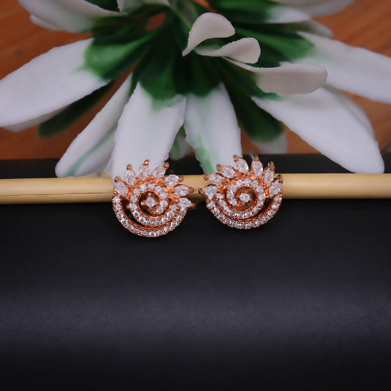 Rose Gold Crystal Spiral Wreath Stud Earrings