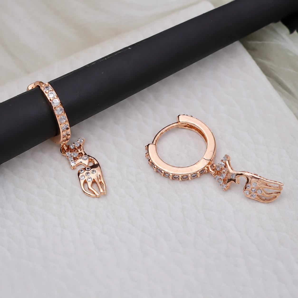 Rose Gold Crystal Tulip Charm Huggie Hoops