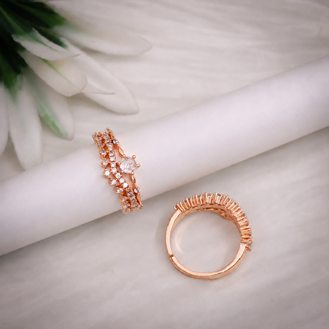 Rose Gold Crystal Vine Cluster Ring
