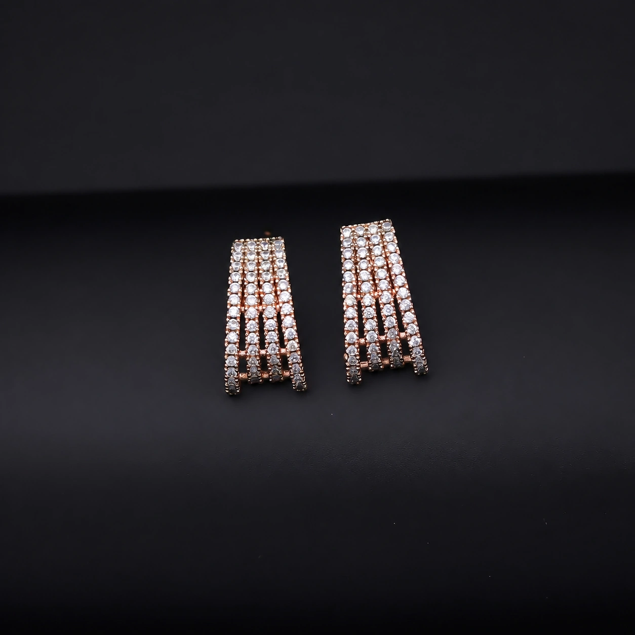 Rose Gold Five Row Crystal Hoop Earrings