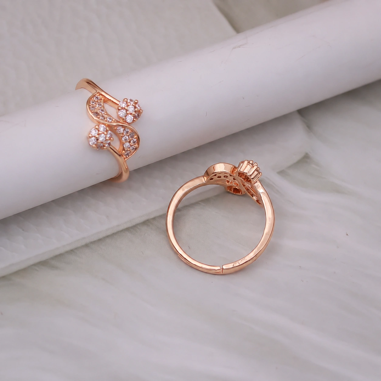 Rose Gold Floral Swirl Adjustable Ring