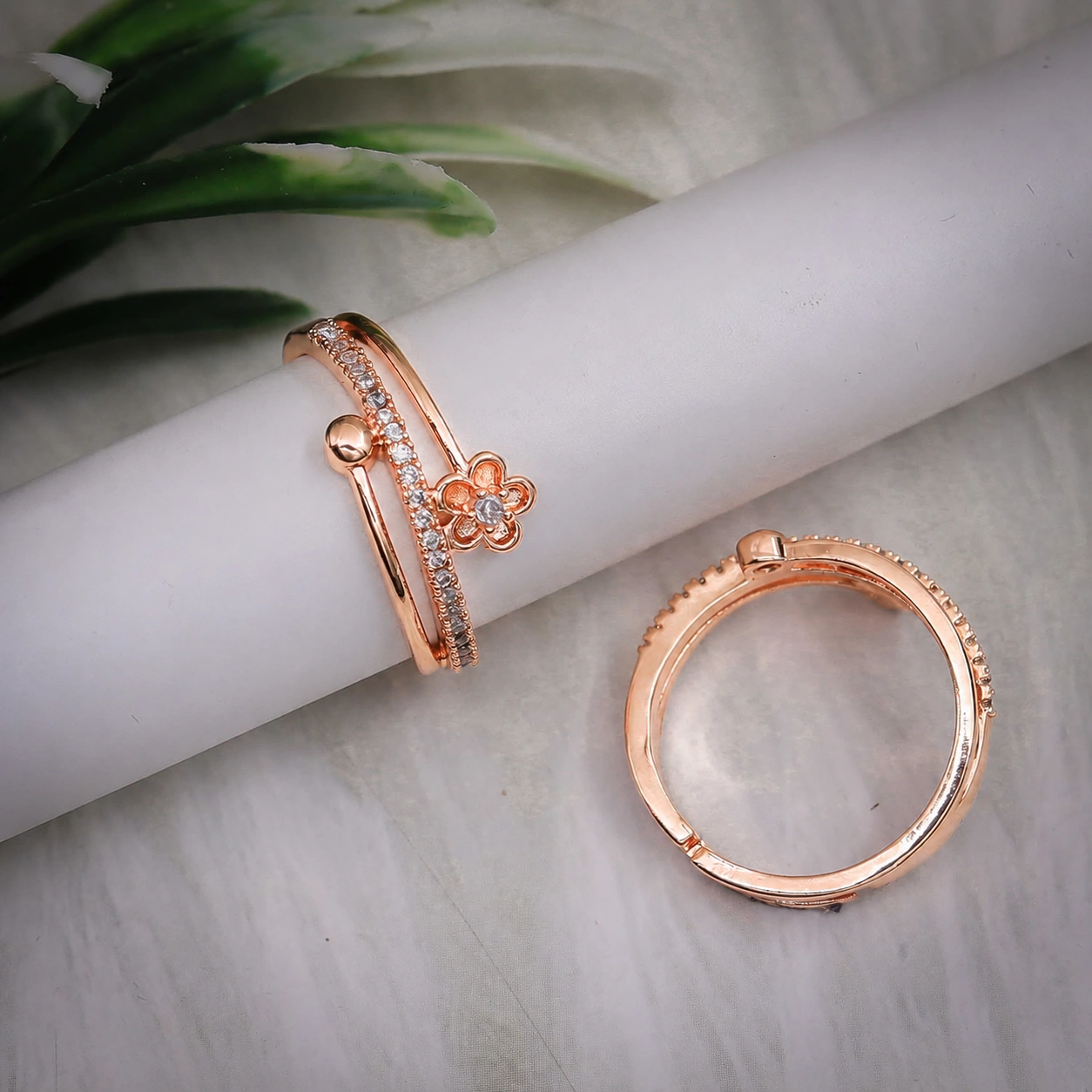 Rose Gold Flower Orbit Adjustable Ring