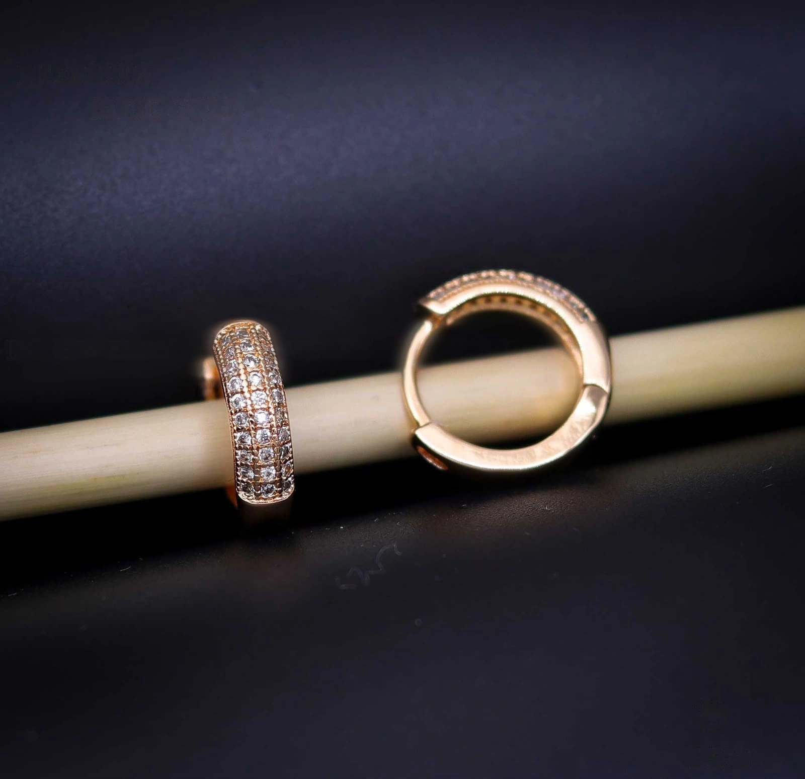Rose Gold Four Row Pave Huggie Hoops