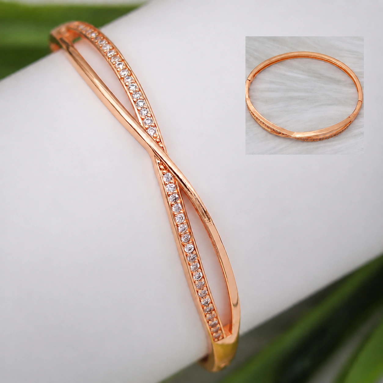 Rose Gold Infinity Twist Crystal Bangle