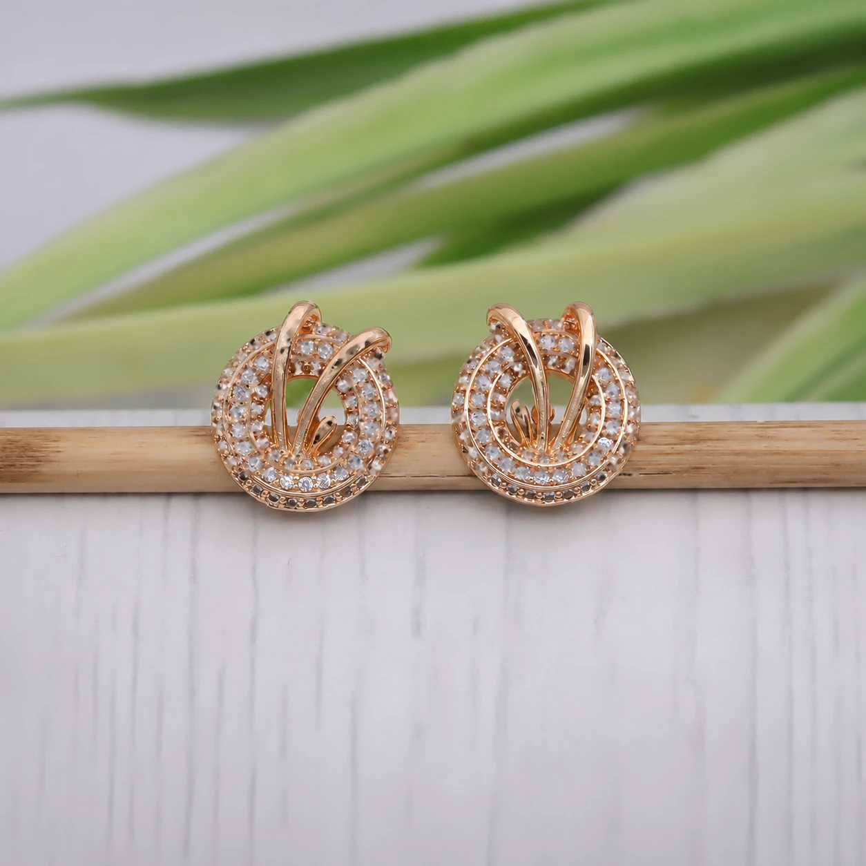Rose Gold Layered Oval Pave Stud Earrings