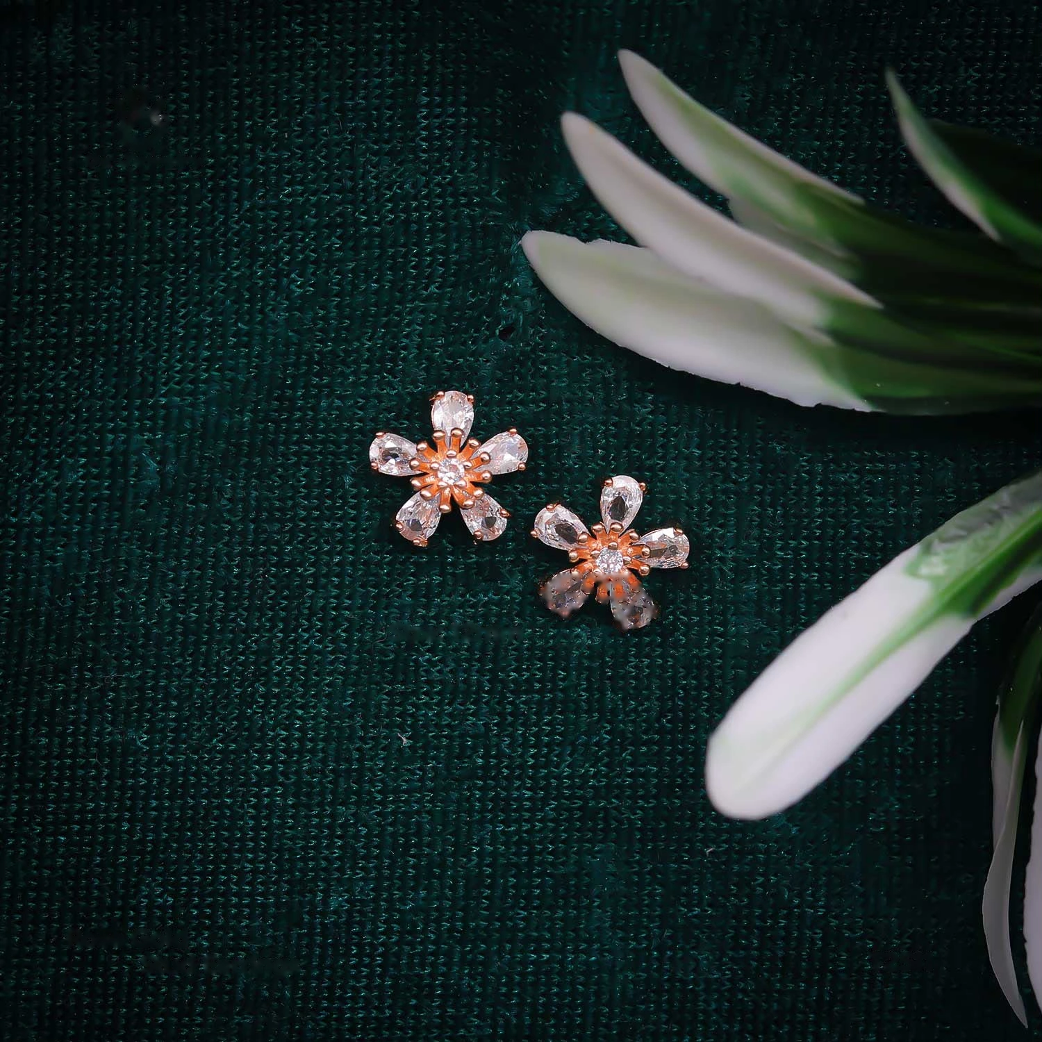 Rose Gold Marquise Crystal Flower Studs