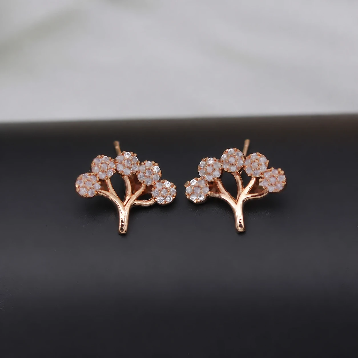 Rose Gold Pave Blossom Tree Stud Earrings