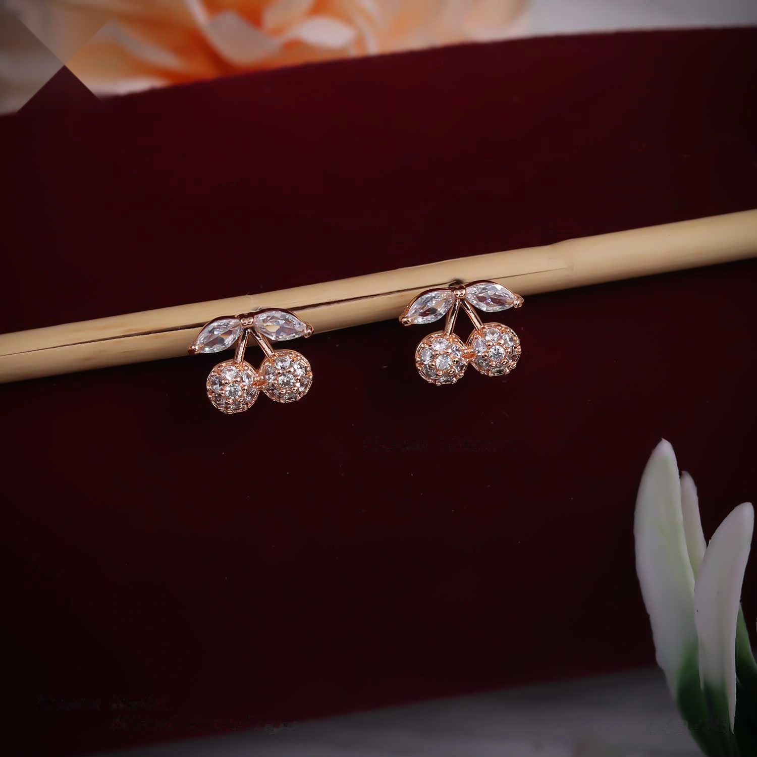 Rose Gold Pave Cherry Crystal Stud Earrings