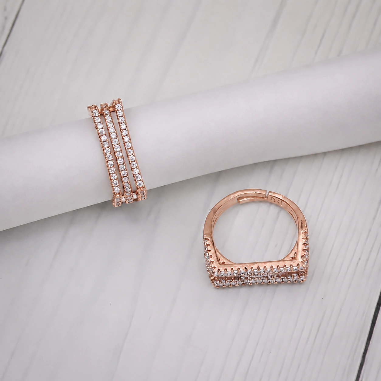 Rose Gold Triple Row Crystal Adjustable Ring