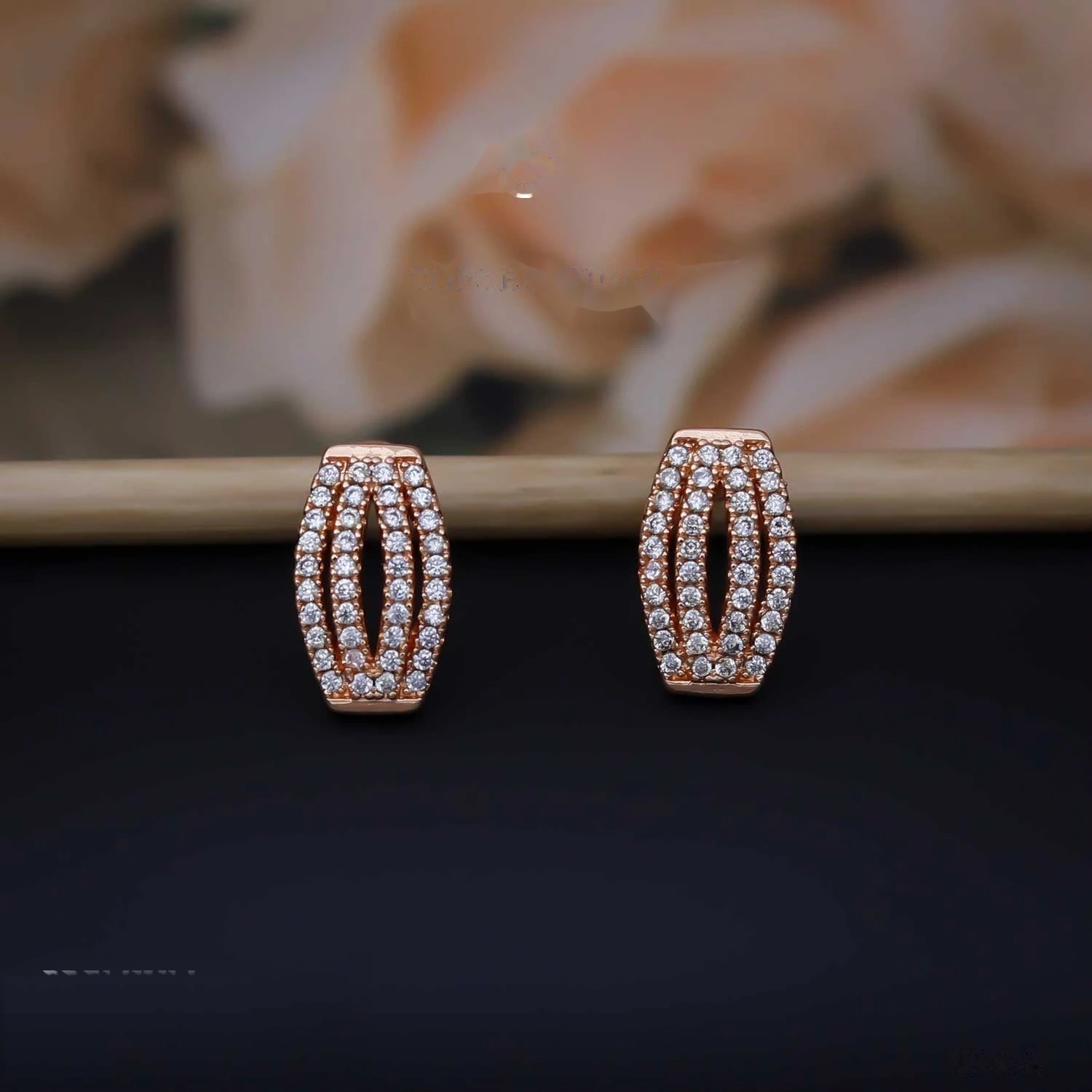Rose Gold Triple Row Openwork Crystal Hoops
