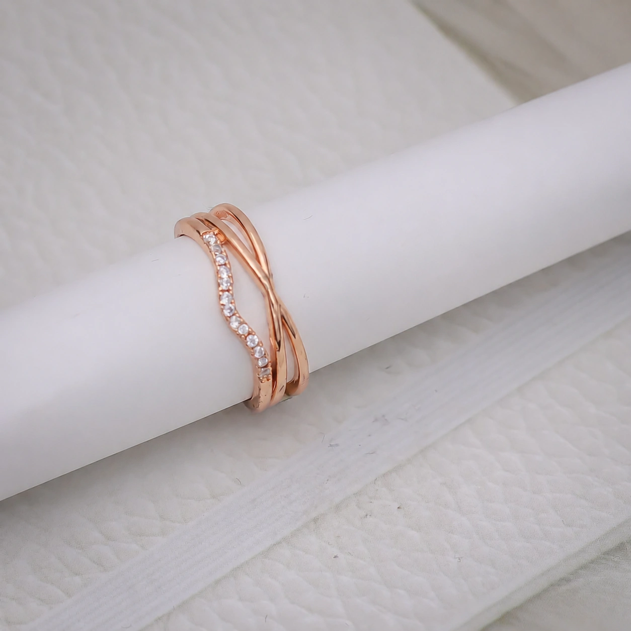 Rose Gold Triple Wave Crystal Adjustable Ring