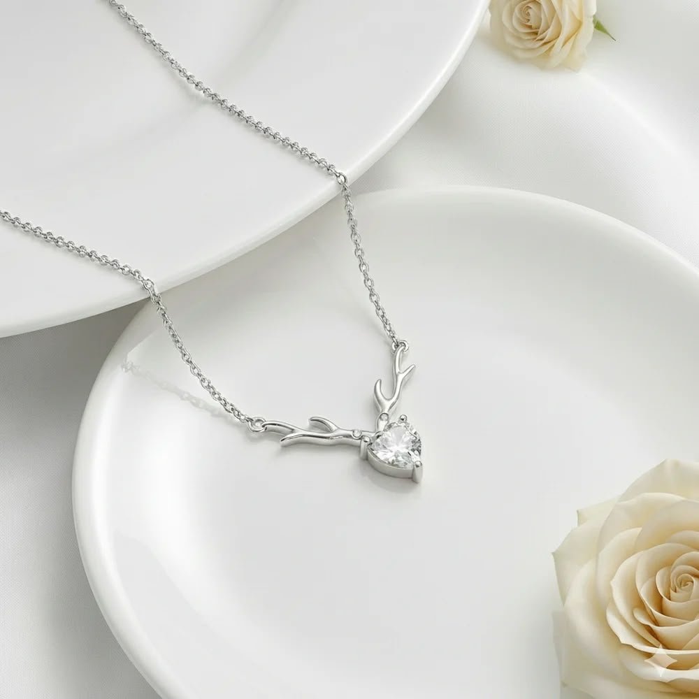 Silver Antler Heart Crystal Necklace alternate view 3