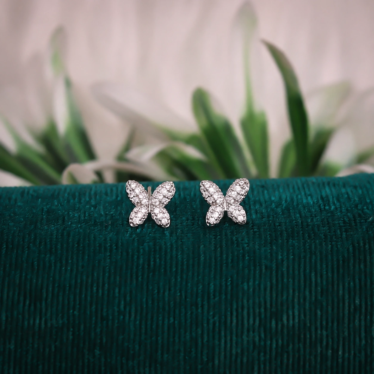 Silver Mini Crystal Butterfly Stud Earrings