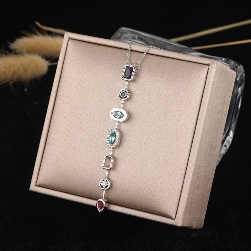Silver Multicolour Spectrum Drop Necklace