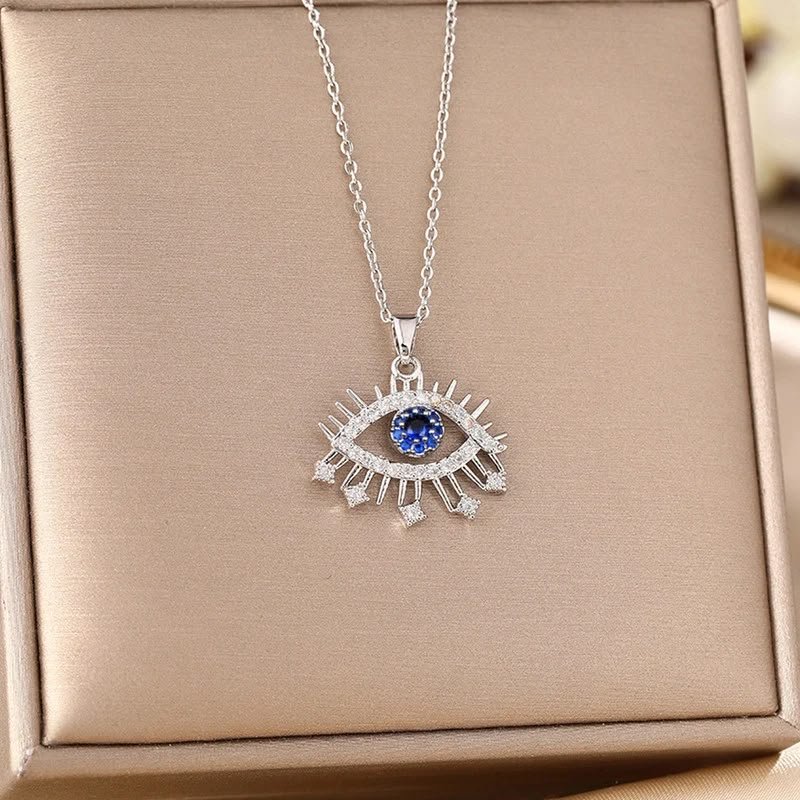 Silver Sapphire Lash Evil Eye Pendant