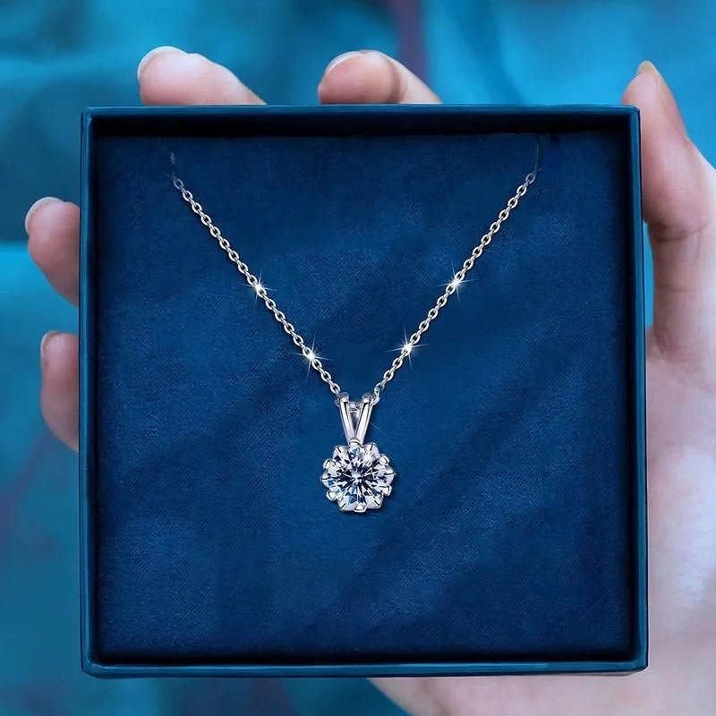 Silver Solitaire Crown Pendant Necklace