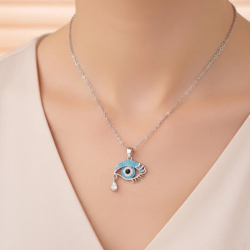 Silver Tearful Evil Eye Pendant